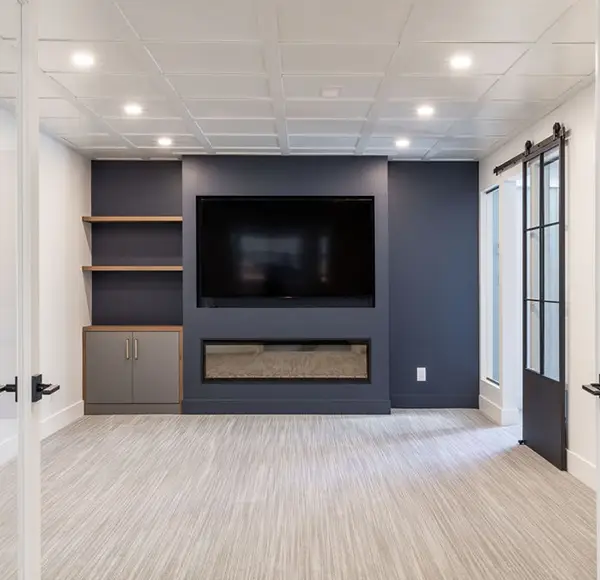 A clean renovated basement room